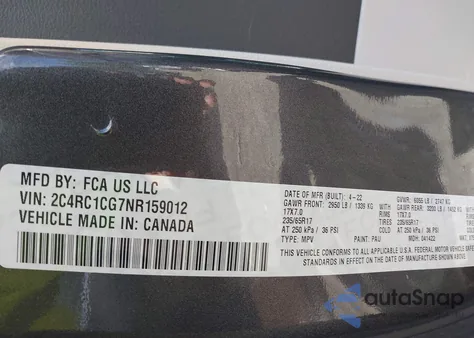 2022 Chrysler Voyager Lx z USA, uszkodzony, nr VIN 2C4RC1CG7NR159012